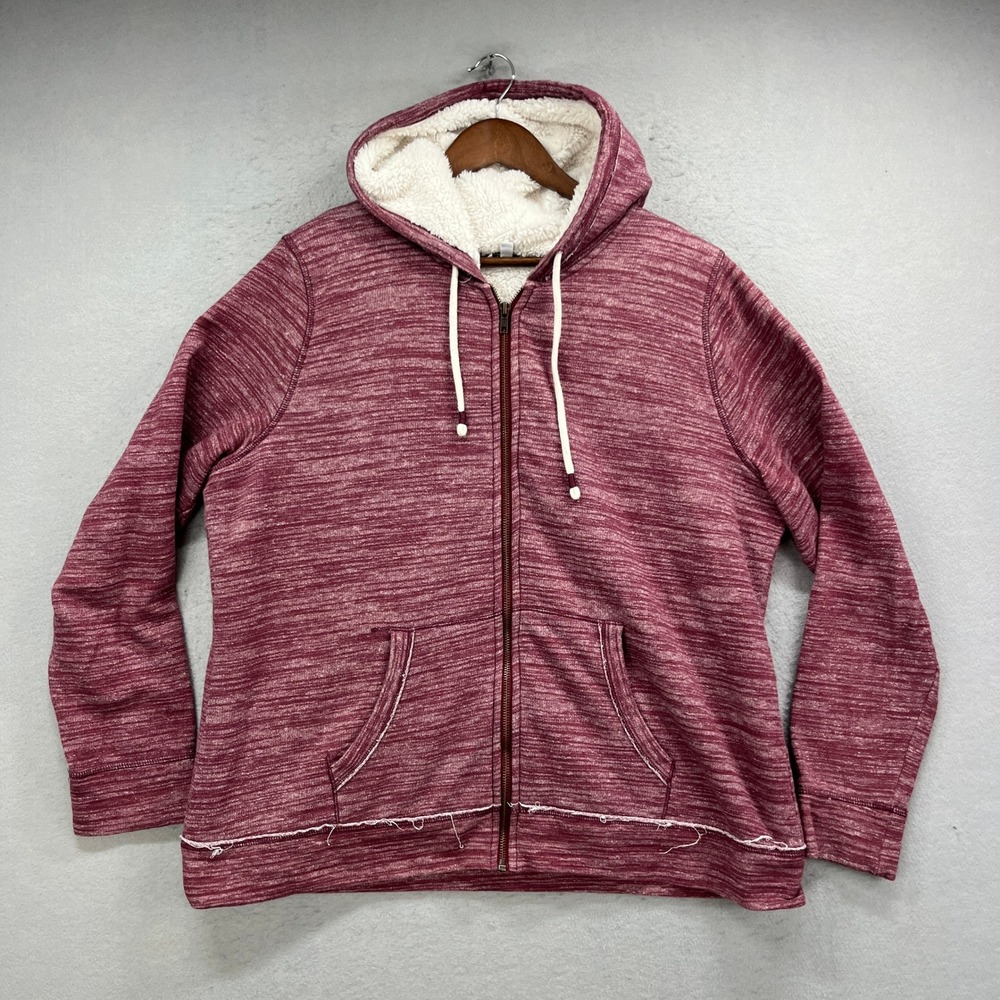Sonoma Goods For Life Hoodie Women XL Burgundy Sherpa Lined Full Zip Space Dye
